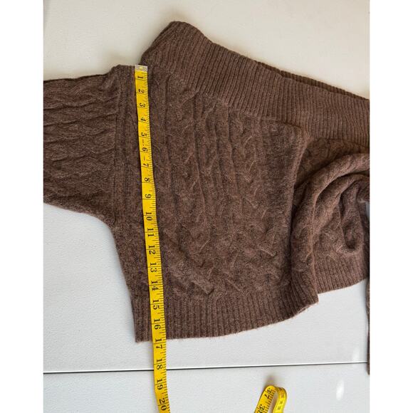 Express Sweater Jumper Women XL Brown Wool Cable Knit Cropped Boxy Dark Academia - Picture 5 of 10
